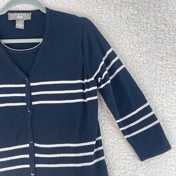 Norton McNaughton Petites Black Striped Sweater Womens 3/4 Sleeve Size PL - Picture 3 of 16